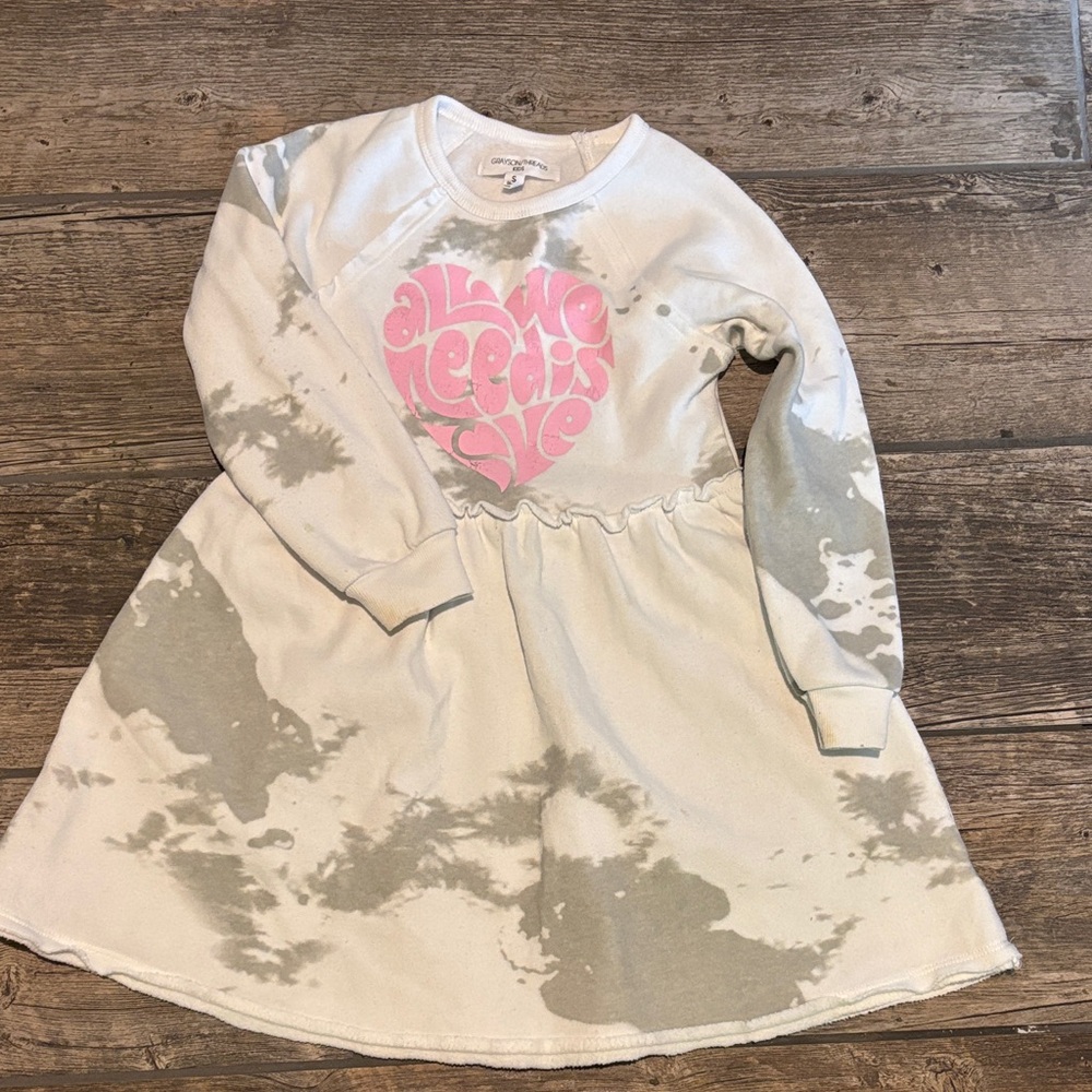 Grayson Threads Kids Dress with Pink Heart and Gray Tie-Dye
